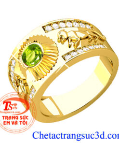 Nhẫn nam tuổi tuất, Nhẫn vàng gắn đá peridot thiên nhiên, cho người tuổi tuất(Chó)