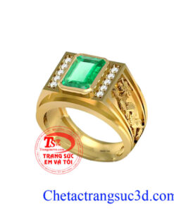 Nhẫn nam emerald, nhẫn vàng ngọc lục bảo,nhẫn nam 3d, nhẫn nam mệnh hỏa