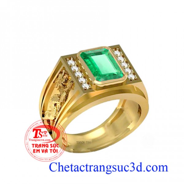 Nhẫn nam emerald, nhẫn vàng ngọc lục bảo,nhẫn nam 3d, nhẫn nam mệnh hỏa