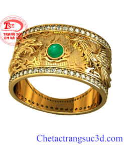 Nhẫn nam rồng phượng đẹp,nhẫn nam đep, nhẫn nam vàng 18k, nhẫn nam emerald,thiết kế 3D