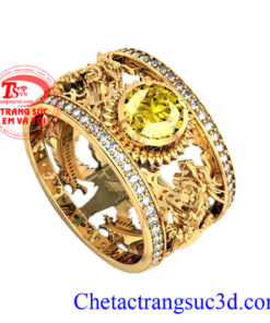 Nhẫn nam rồng vàng sapphire, nhẫn nam vàng tây 18k, nẫn nam đẹp