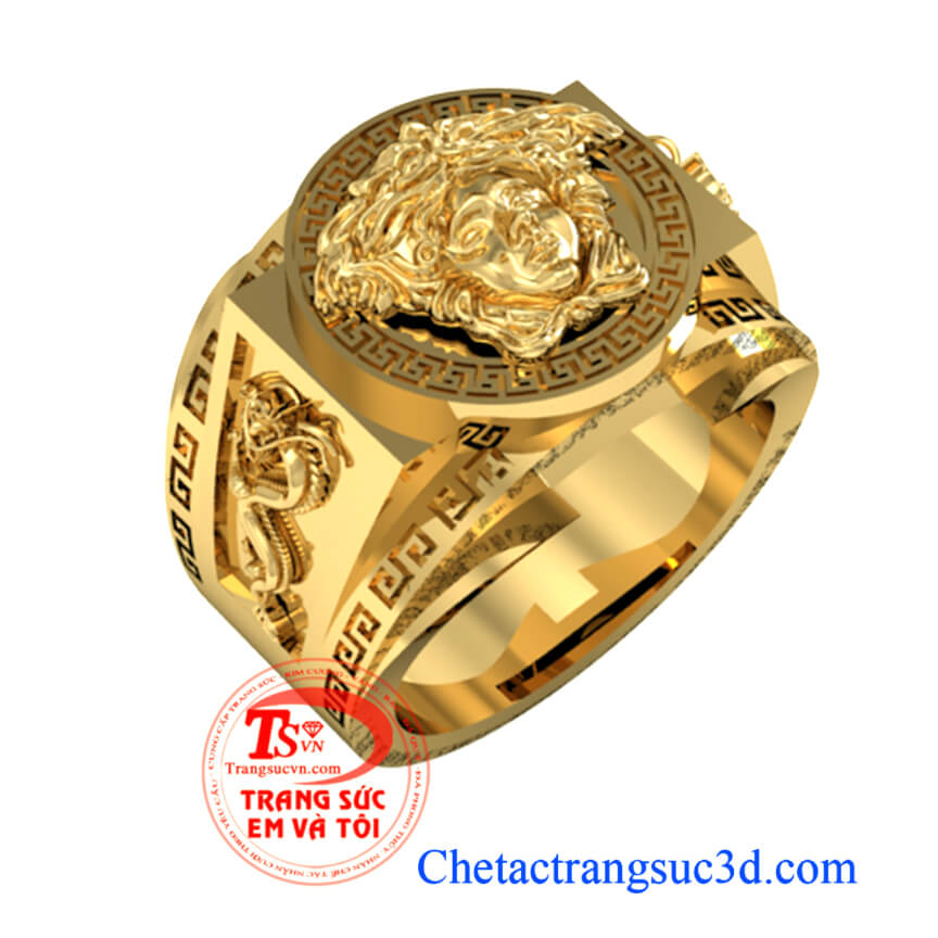 18K gold versace men's ring with precious stones and diamond versace guaranteed with many years of prestige customers choose, stylish and stylish gold versace rings
